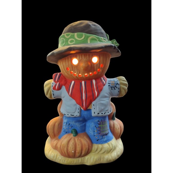 Vintage Ceramic‎ Mold Scarecrow Farmer Pumpkins Halloween Fall Decor Light Lamp - Picture 2 of 5